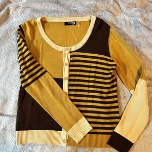 Black and Gold Cardigan Sweater with Modern Color Blocking